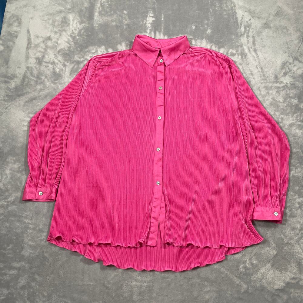 Sleeper Pajama Set Medium Pink Origami Plisse Flowy Silky Lounge Flared Stretch - Picture 5 of 12
